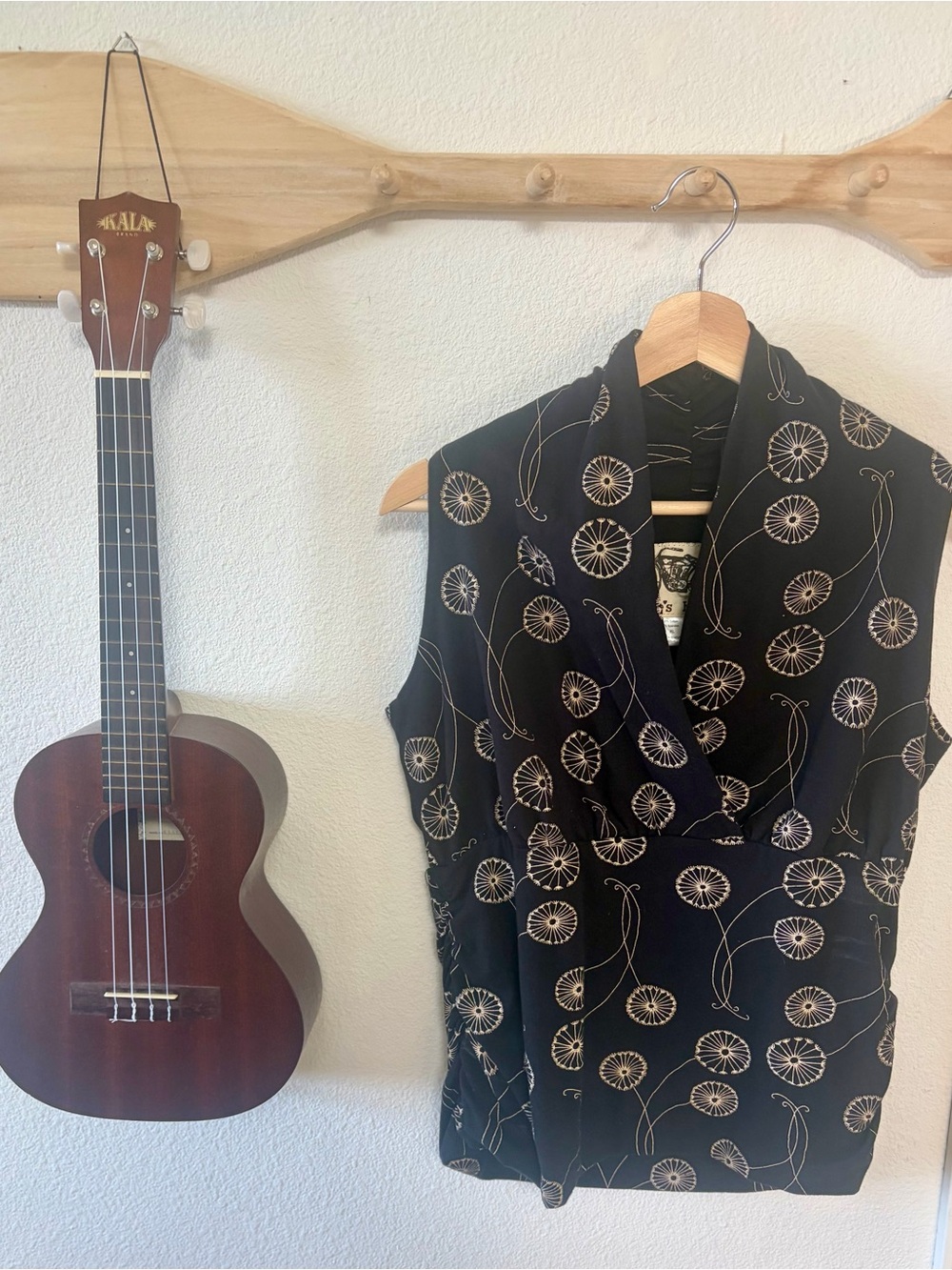 Effie's Heart Black Sleeveless Wrap Top with  Dandelion Print